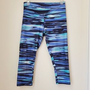 Balance Collection Blue Striped Workout Yoga Capri